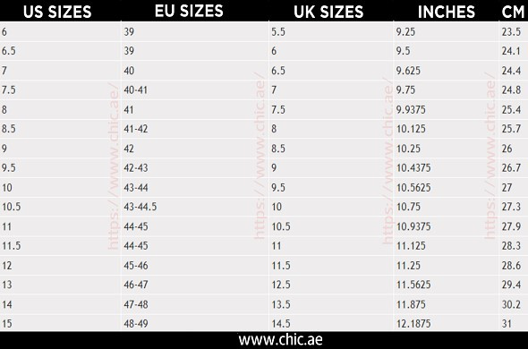 Infographics of shoe size chart