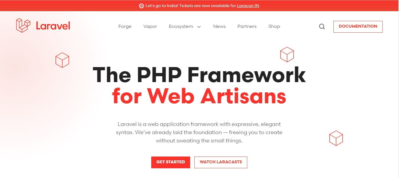 Image shows the homepage of Laravel