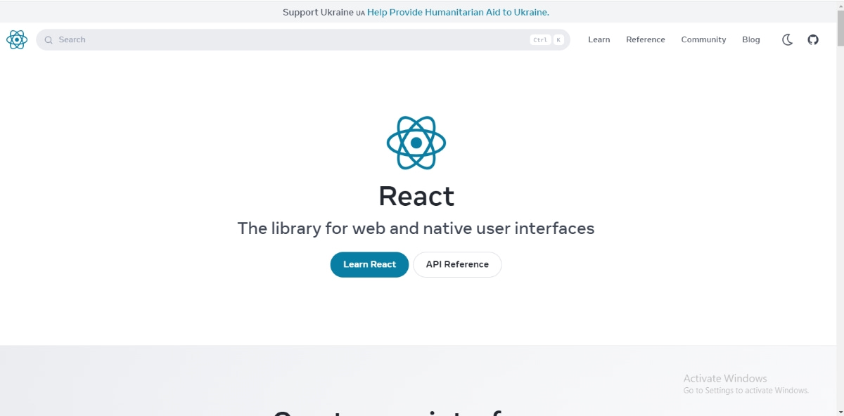 Screenshot of a pwa framework - React Homepage