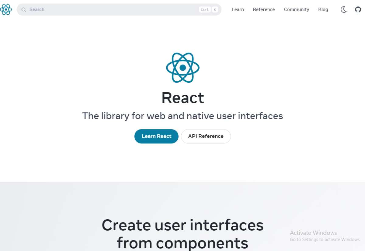 Image representing React homepage a single page application framework 